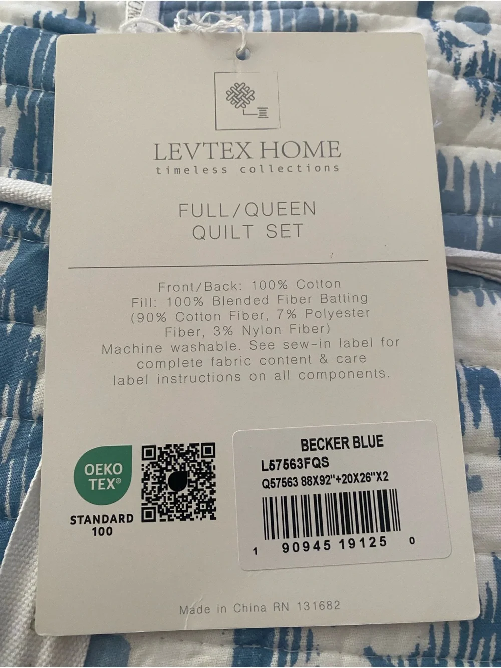 Becker Blue Full/Queen Quilt Set - Levtex Home 88x92 in